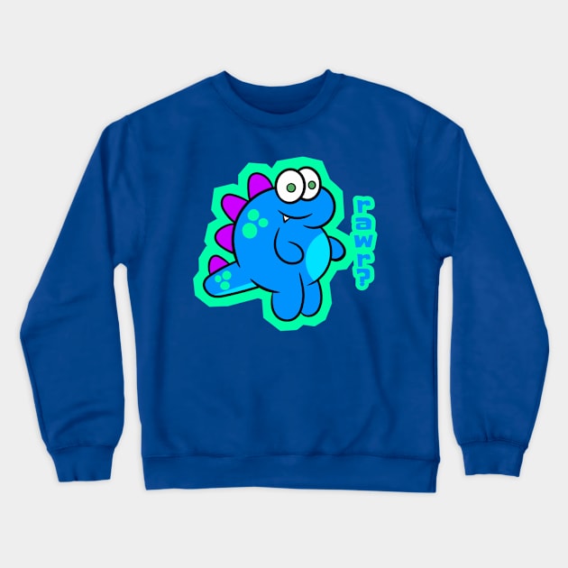 Blue Dinosaur Rawr Crewneck Sweatshirt by RD Doodles